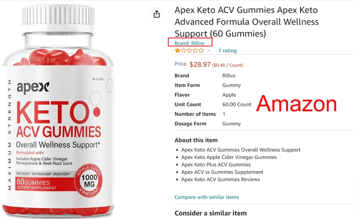 Apex Keto ACV Gummies on Amazon Brand 1