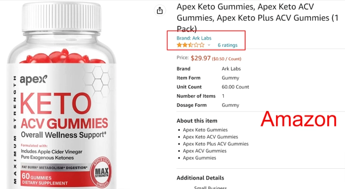 Apex Keto ACV Gummies on Amazon Brand 2