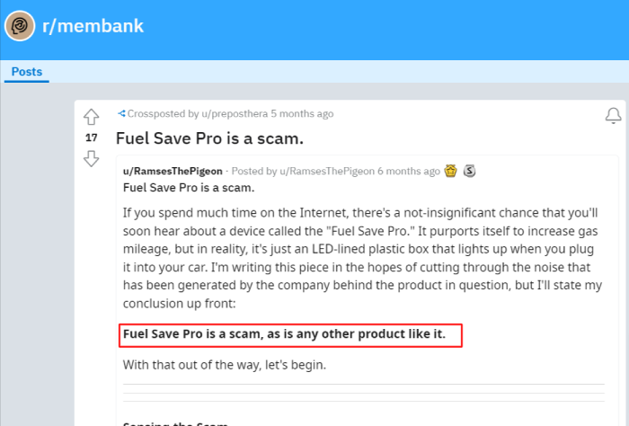 Fuel Save Pro on Reddit