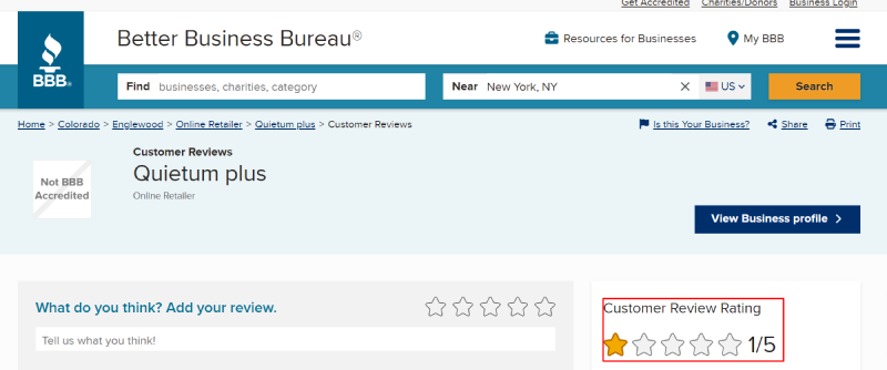 Quietum Plus better business bureau Ratings
