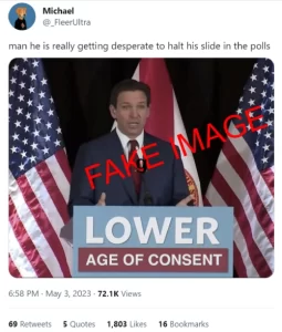 DeSantis Lowering Age of Consent fake image