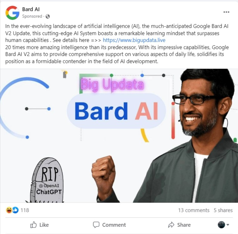 Fake Google Bard AI Tool Facebook Ad