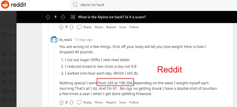positive review on Alpine Ice Hack for weight on Reddit