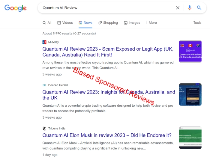 Paid Quantum AI Reviews on news websites