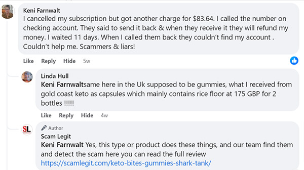 Keto Bites Gummies Comments on Scamlegit page