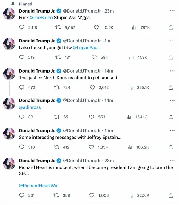 Trump Jr. twitter hacked Evidence of the Posts