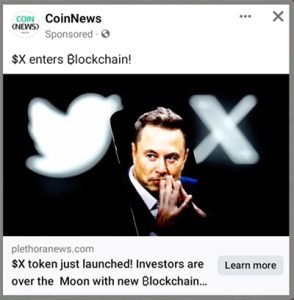 X Token Elon Musk Scam Coin News Ad