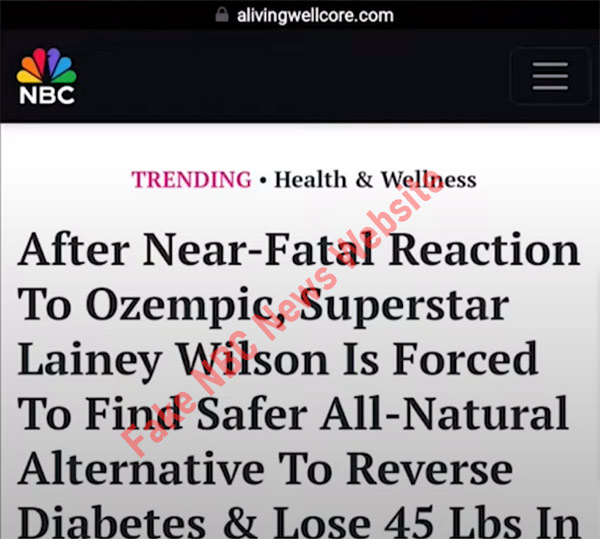 Fake NBC news website for Lainey Wilson weight loss keto gummies