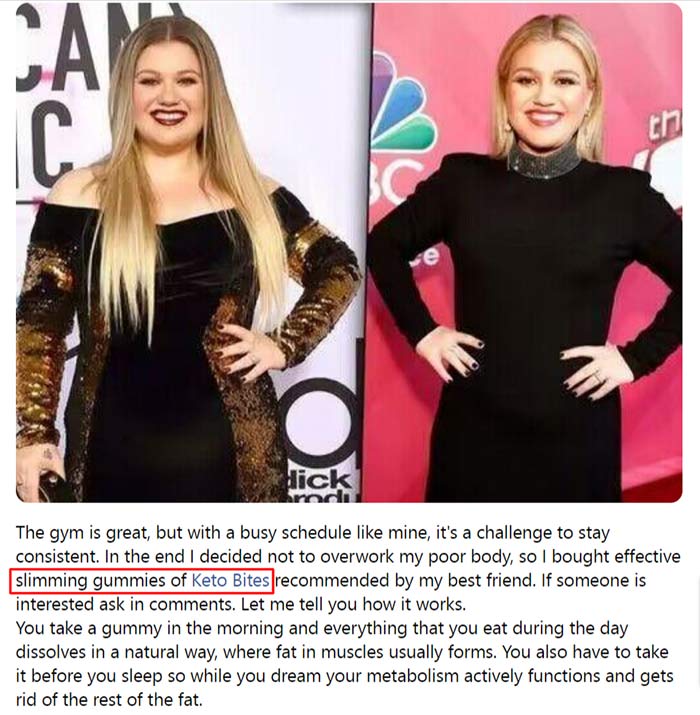 Fake Kelly Clarkson story for a Keto Gummies