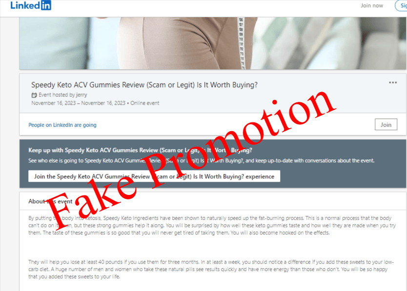 LinkedIn Fake PromotionSpeedy Keto ACV Gummies