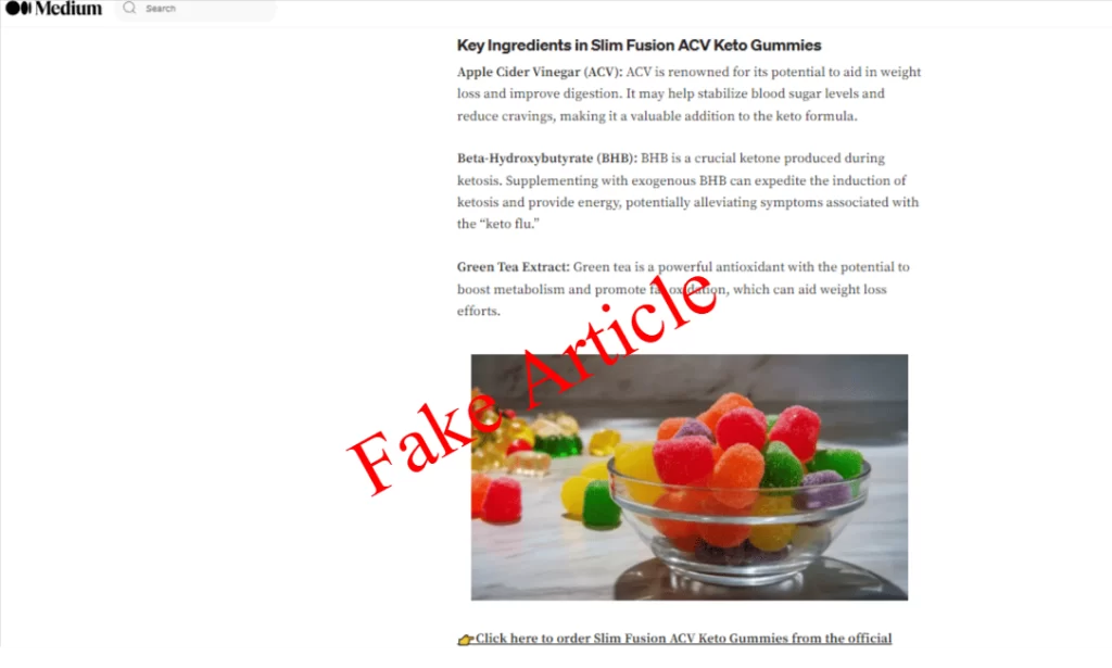 Slim Fusion ACV Keto Gummies Fake Article