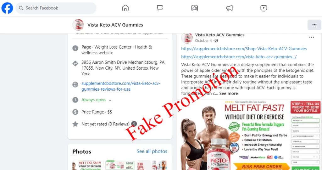 Vista Keto ACV Gummies fake promotion 2