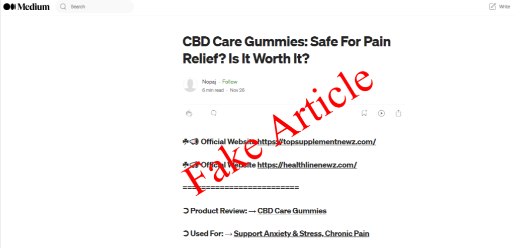 CBD Care Gummies Fake Article 1