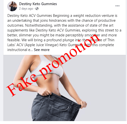 Destiny Facebook fake promotion