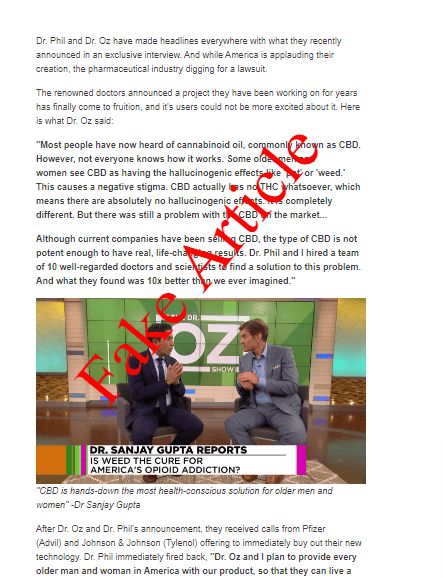 Dr. OZ CBD Gummies Fake Article Promotion