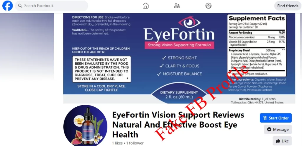 EyeFortin Review Fake FB Profile