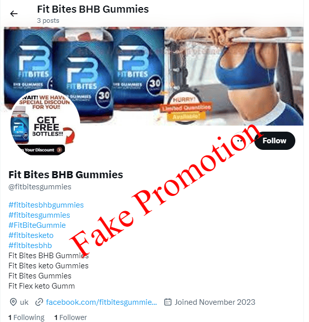Fit Bites BHB Gummies fake promotion on twitter