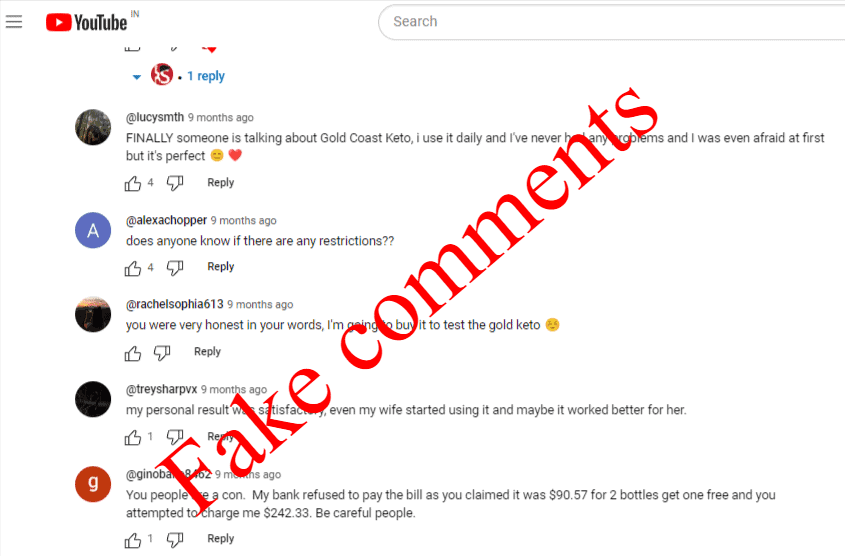 GOLD COAST KETO Fake Comments