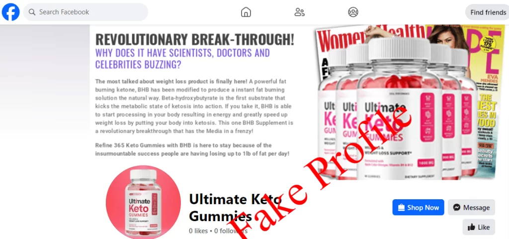 Ultimate Keto Gummies FB Fake Profile