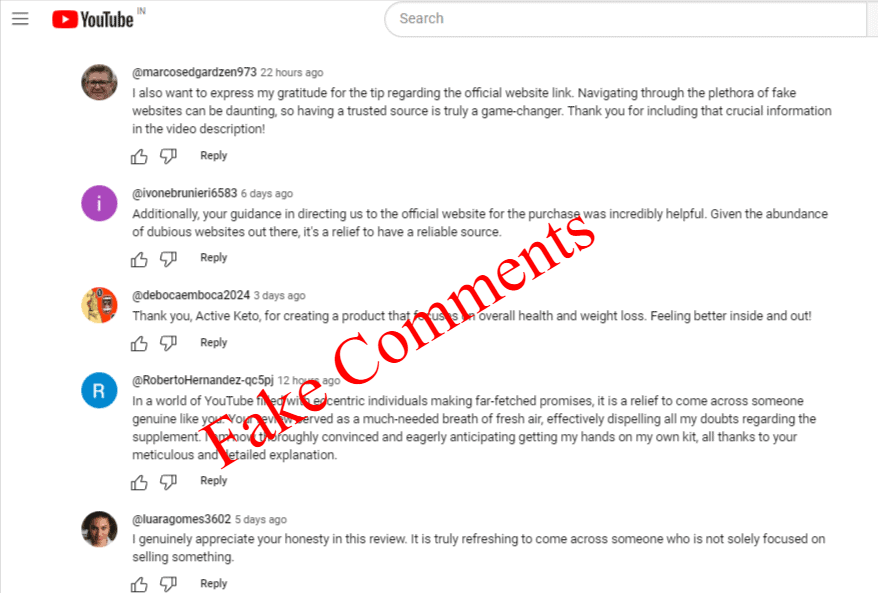 Ultimate Keto Gummies YouTube Fake Comments