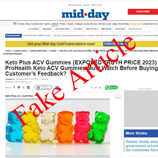 fake article ProHealth Keto ACV Gummies