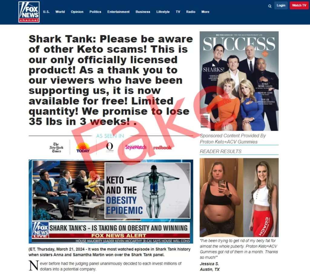 fake Shark Tank Endorsements page